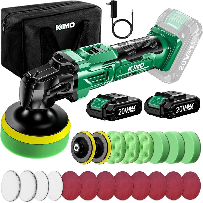 KIMO 20V Cordless Car Buffer Polisher Kit, 25Pcs Polishing Kit, 6 Speeds to 6000RPM / 2*2000mAh Batteries Cordless Polishers, Buffer Polisher for Car Detailing, Scratch Removing, Boat Sanding & Waxing - Image 1